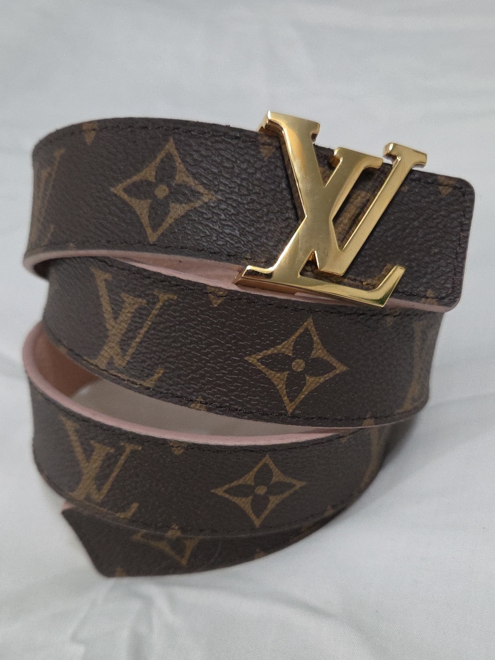 Reversible Louis Vuitton Pink/Brown Monogram Belt Gold LV Buckle